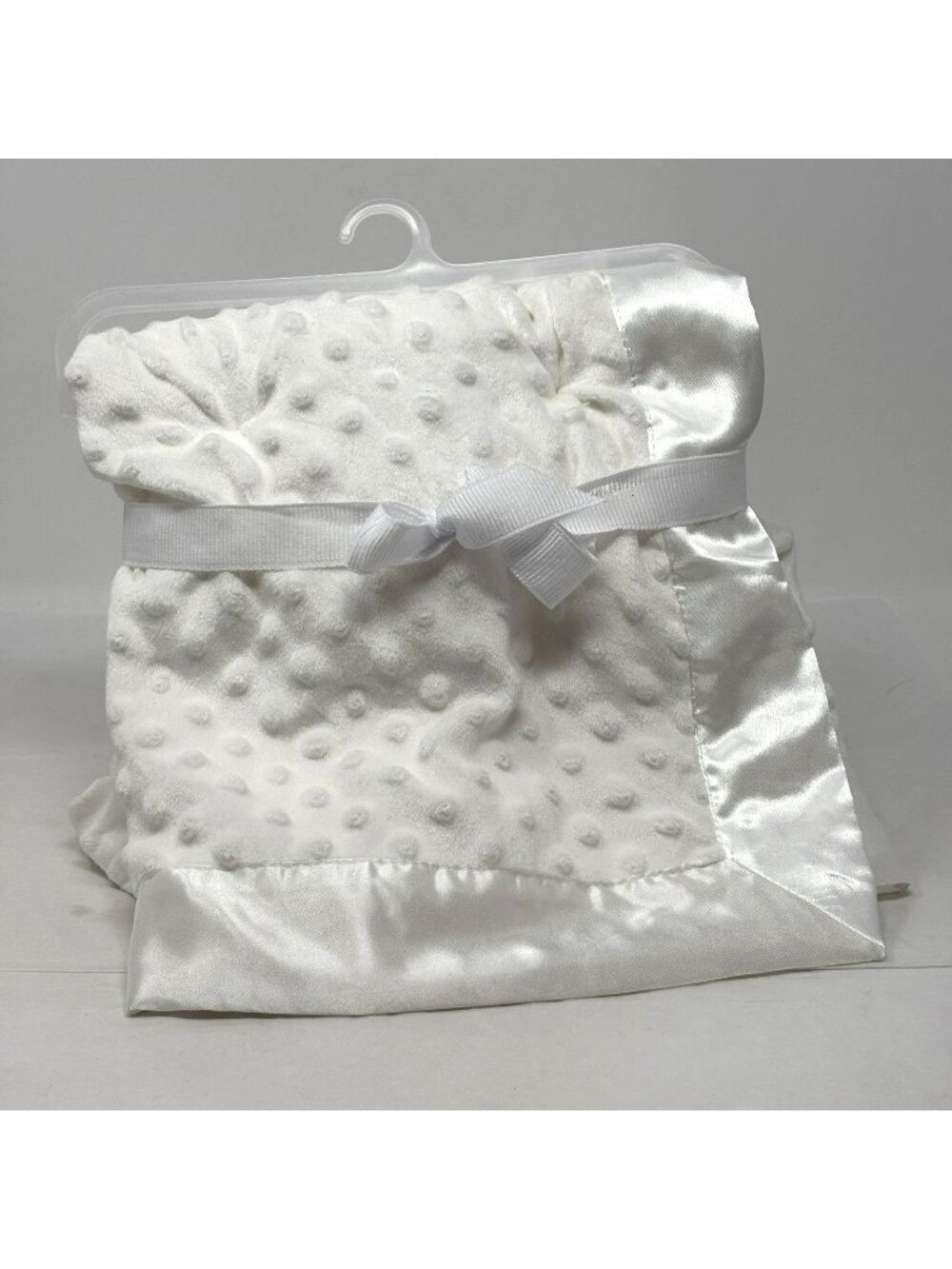 BABY STARTERS White Minky Dot Plush Baby Blanket Satin Trim 30x40